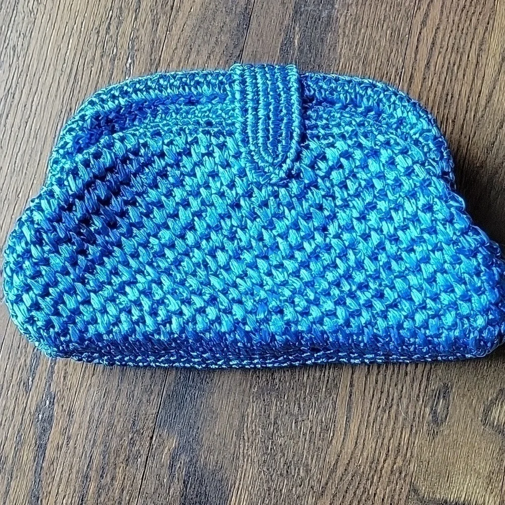 Raffia Blue Handmade Croshet Knitted Evening Pouch Clutch Bag Made in Japan